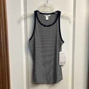 Athleta Navy and White Striped Signature Rib Tank Top